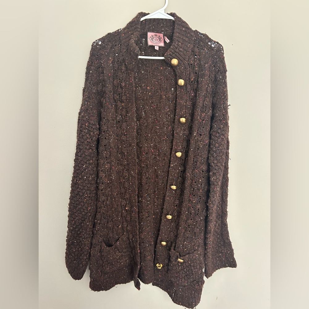 Juicy Couture Speckled Brown Knit Cardigan